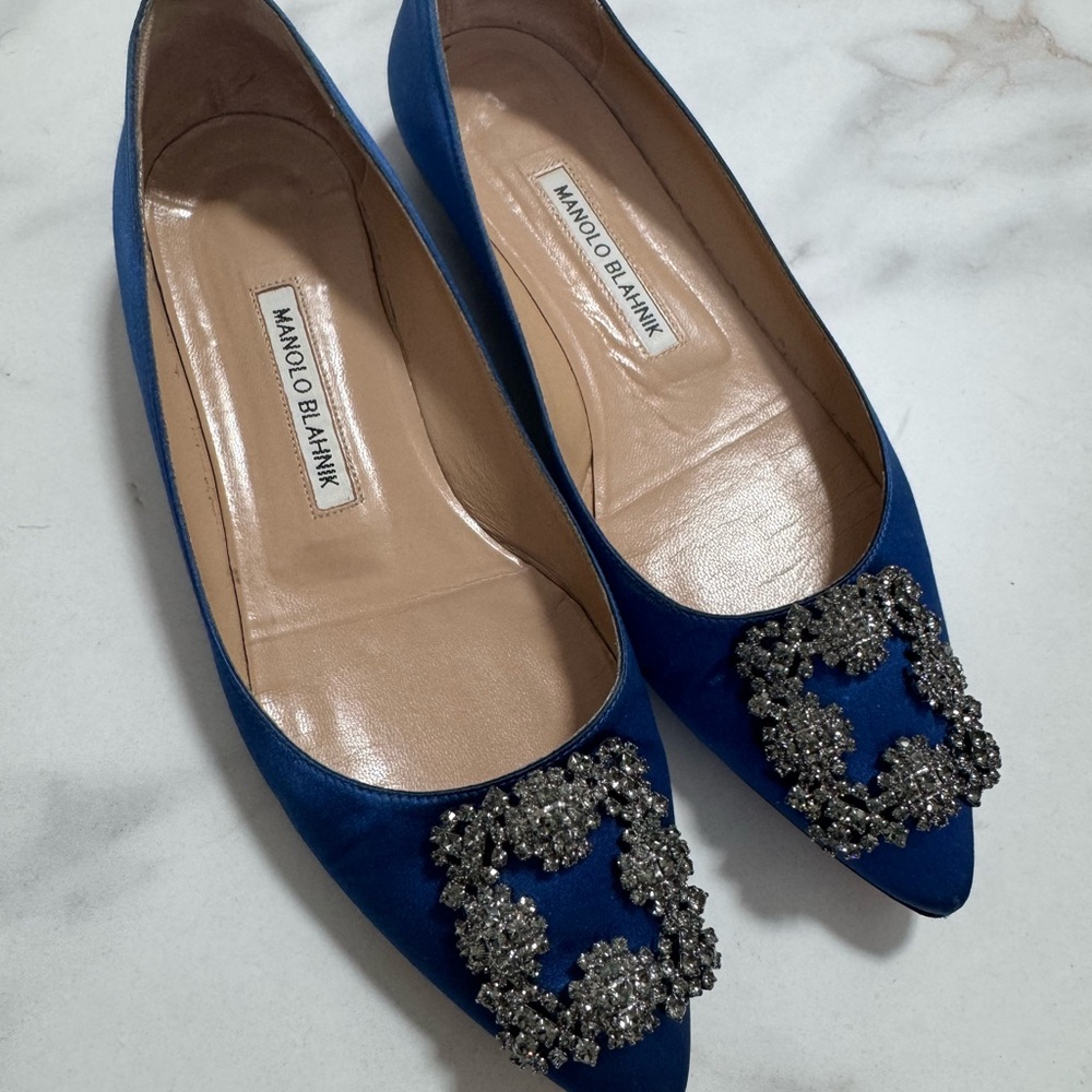 Manolo Blahnik Royal Blue Embellished Flats